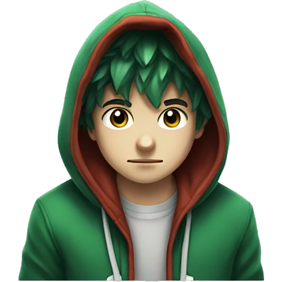 a boy wearing hoodie look like deku who is a gamer has gg written over his h emoji