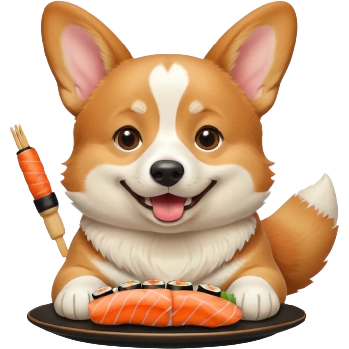 happy corgi eating sushi emoji