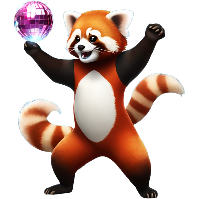 red panda dancing, disco ball emoji