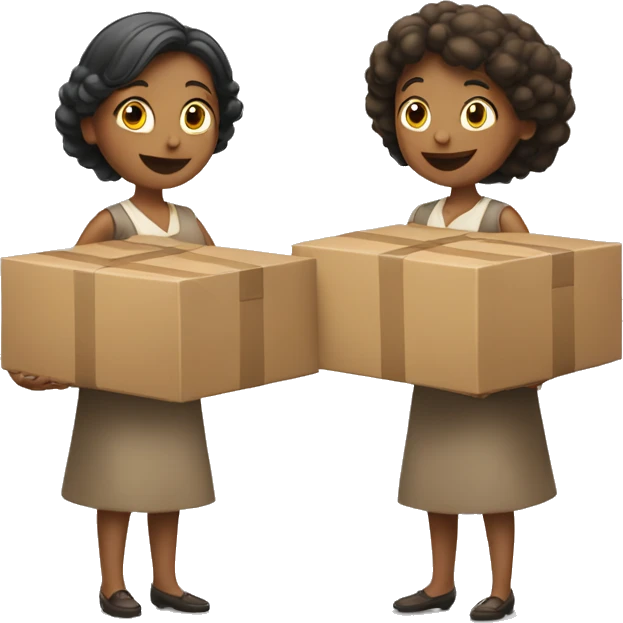 two women holding two boxes of boxes facing each other emoji