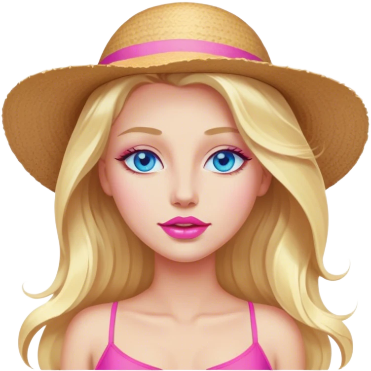 Cinematic realistic blonde with long hair, blue eyes, pink lips sunbathing in the sun emoji