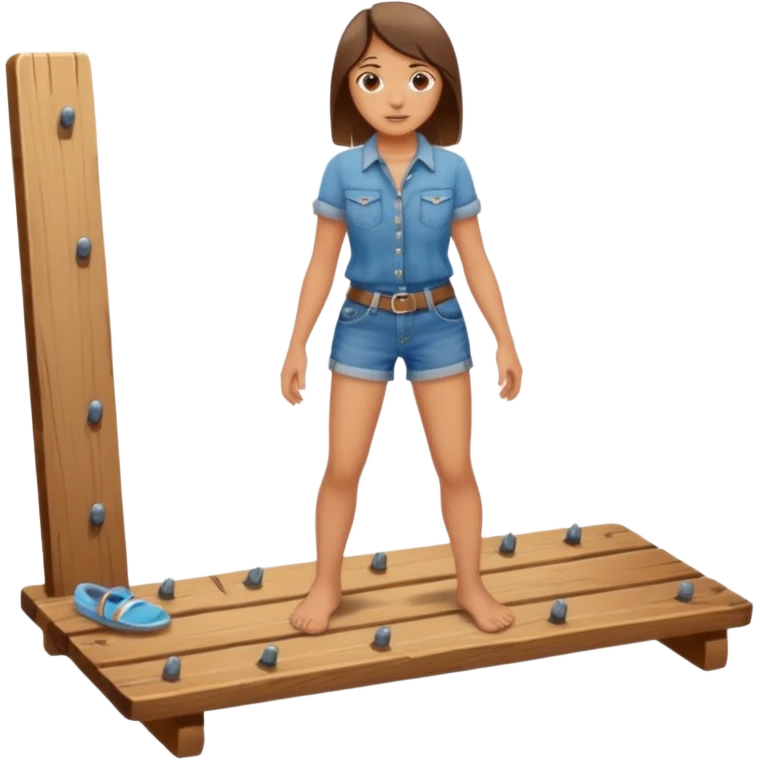 barefoot standing on a wooden board with nails emoji