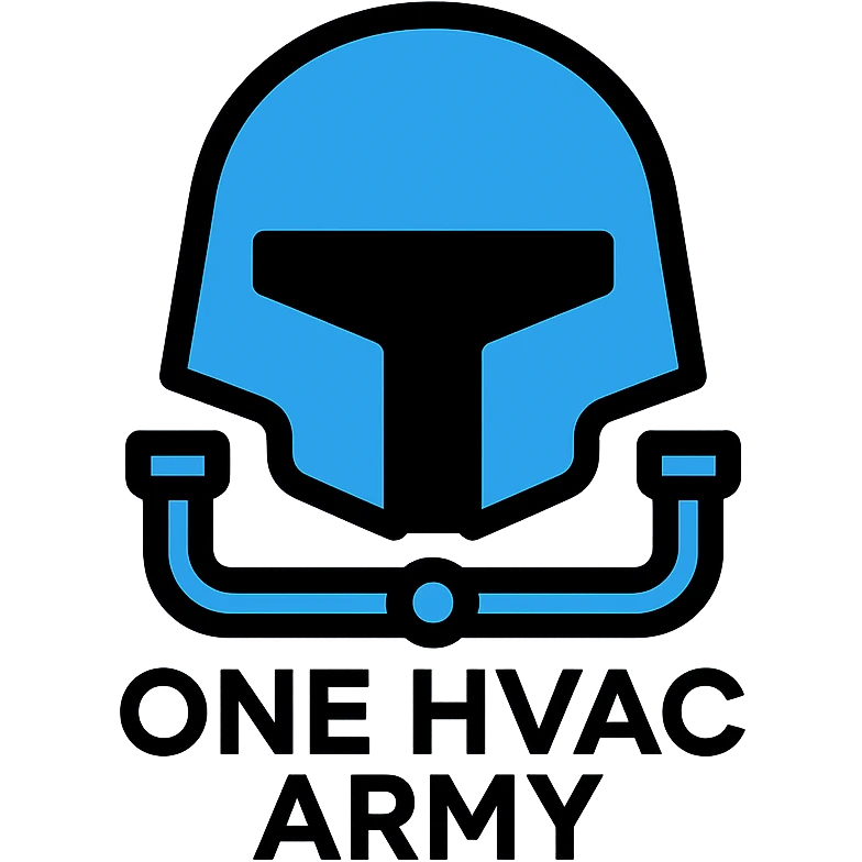 stylized helmet with HVAC pipes logo for One HVAC Army, minimal and geometric, blue and black colors emoji
