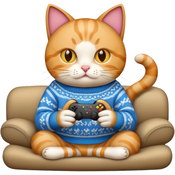 cat wearing a sweater playing video games emoji
