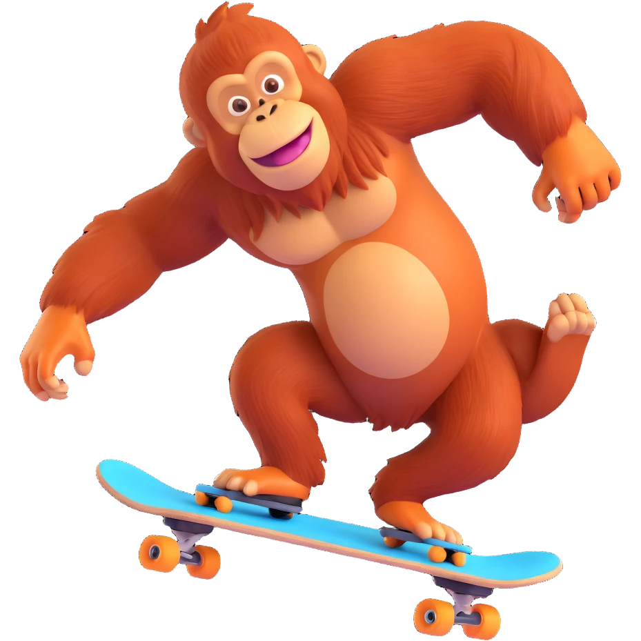 a cool orangutan skateboarding in dynamic action, playful style emoji