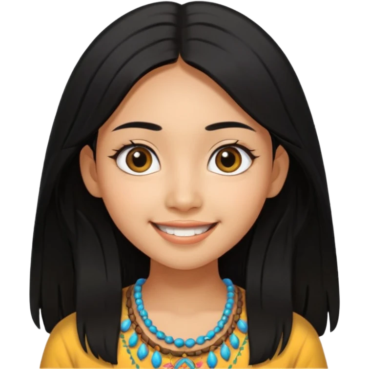 20 yr old asian woman hair  center part big eyes big smile tanned skin straight black hair hippie part hair  emoji