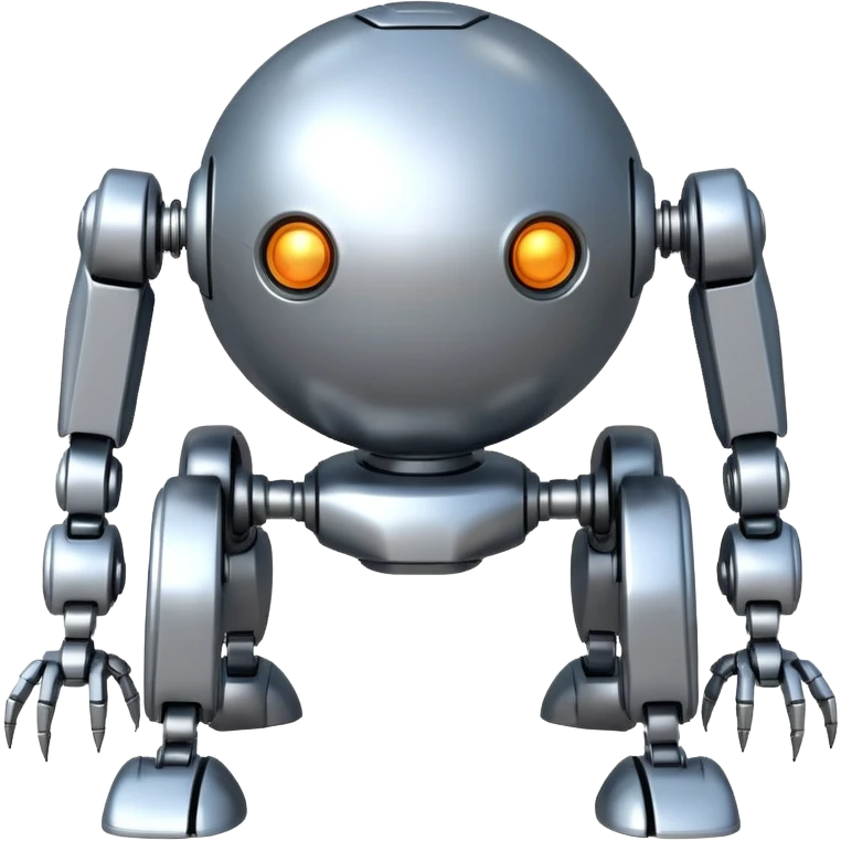 symmetrical 4 legged robot. center sphere with 4 evenly spaced legs. 1 leg extends from each side at sphere's equator emoji