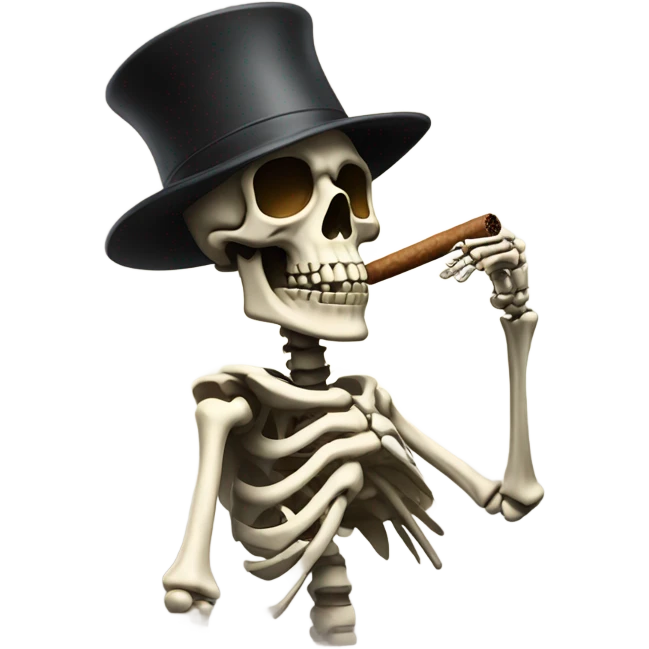 a skeleton smoking a cigar in a ally way with a hat and sweater emoji