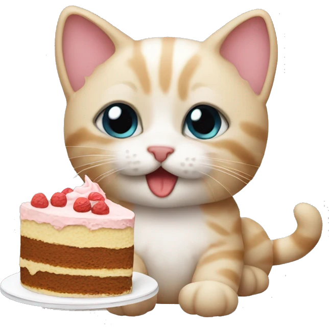 Kitten with cake on face emoji