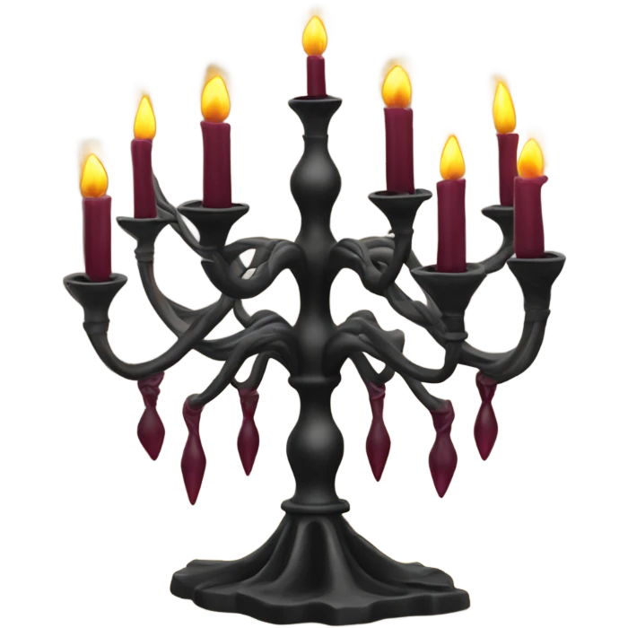black seven-branched candelabrum with burgundy flames emoji