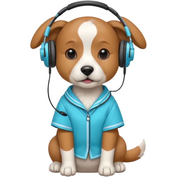 dog, korean handbook dress with headphone, cyan emoji