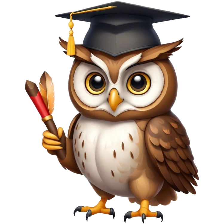 Owl with graduation hat and diploma in claws emoji