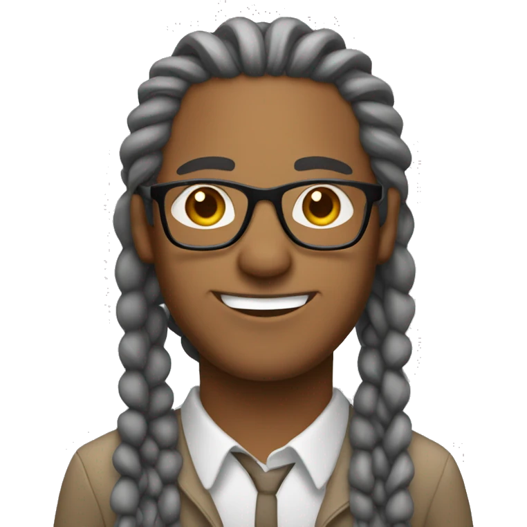 Light Brown man with long gray braids with glasses emoji
