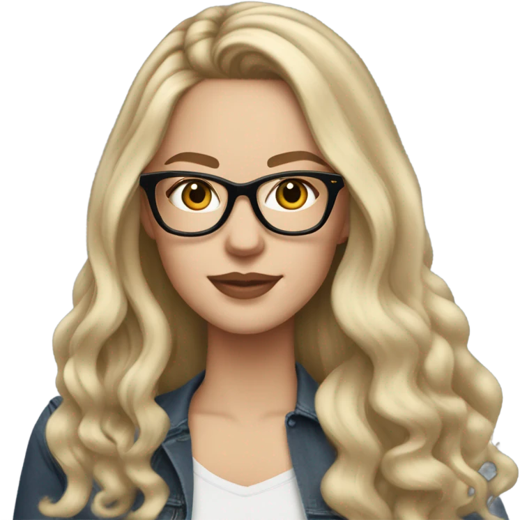 White girl with long voluminous blonde hair balayage wearing glasses and mac book
 emoji