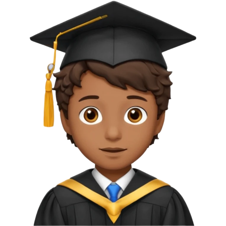 not so dark, short very wavy hair, brown eyes, Brunette boywith graduation emoji