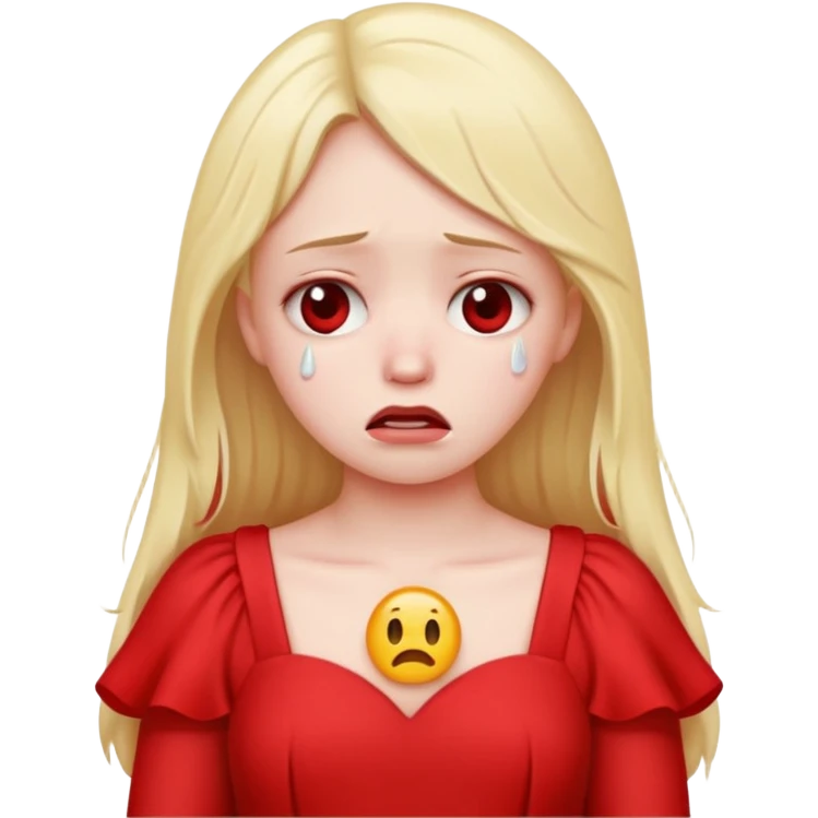 sad girl in a long red dress, with a tear, emoji style emoji