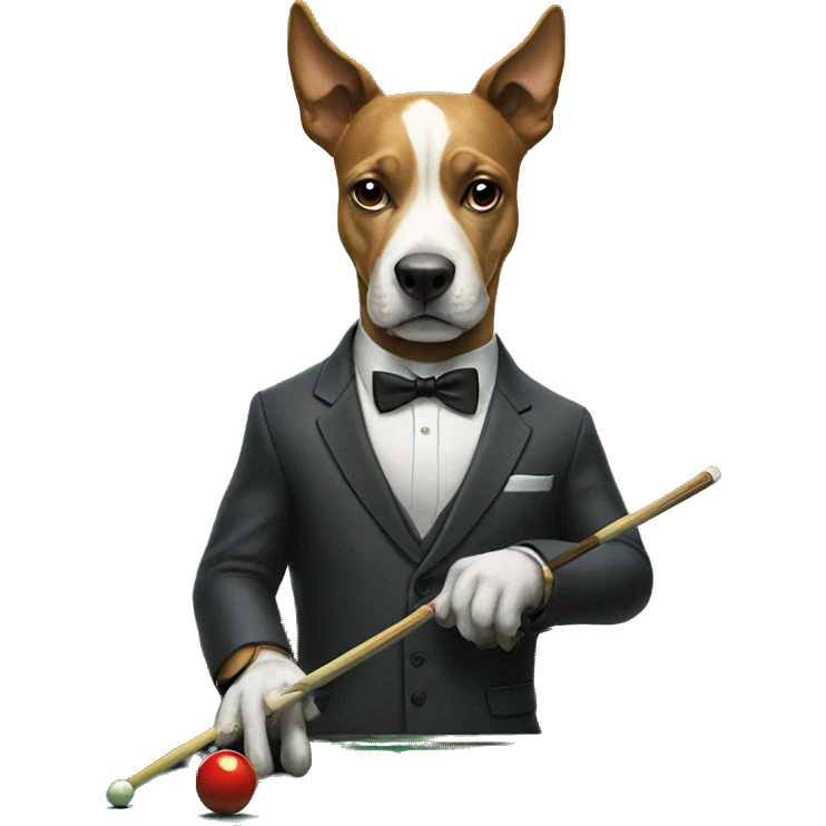 Dog wearing a suit playing pool at a pool table emoji