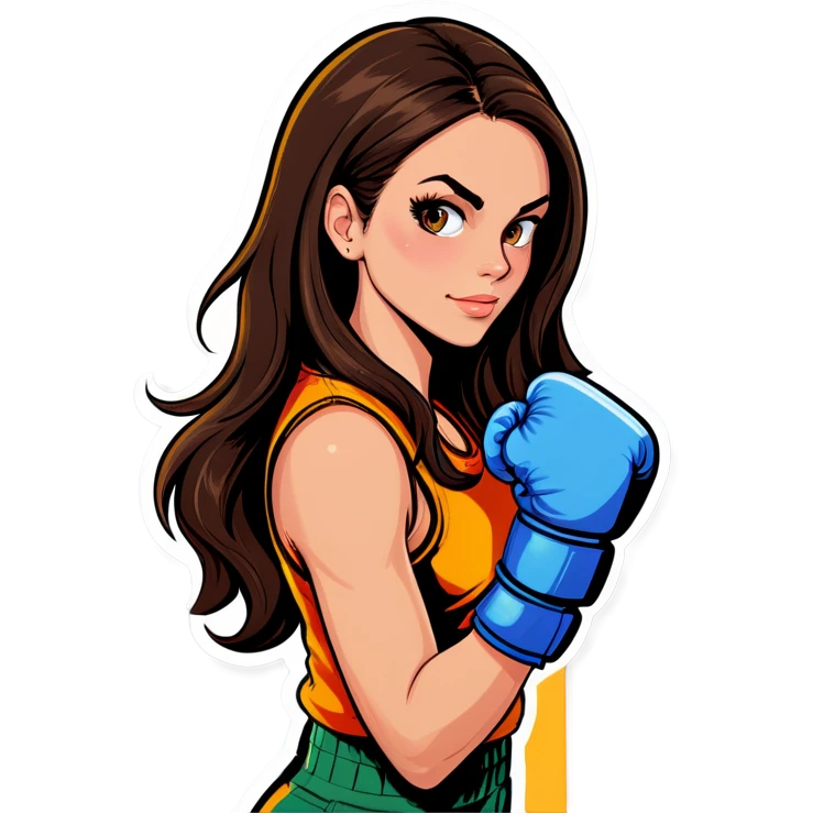 à beatiful long hair brunette with boxer gloves emoji