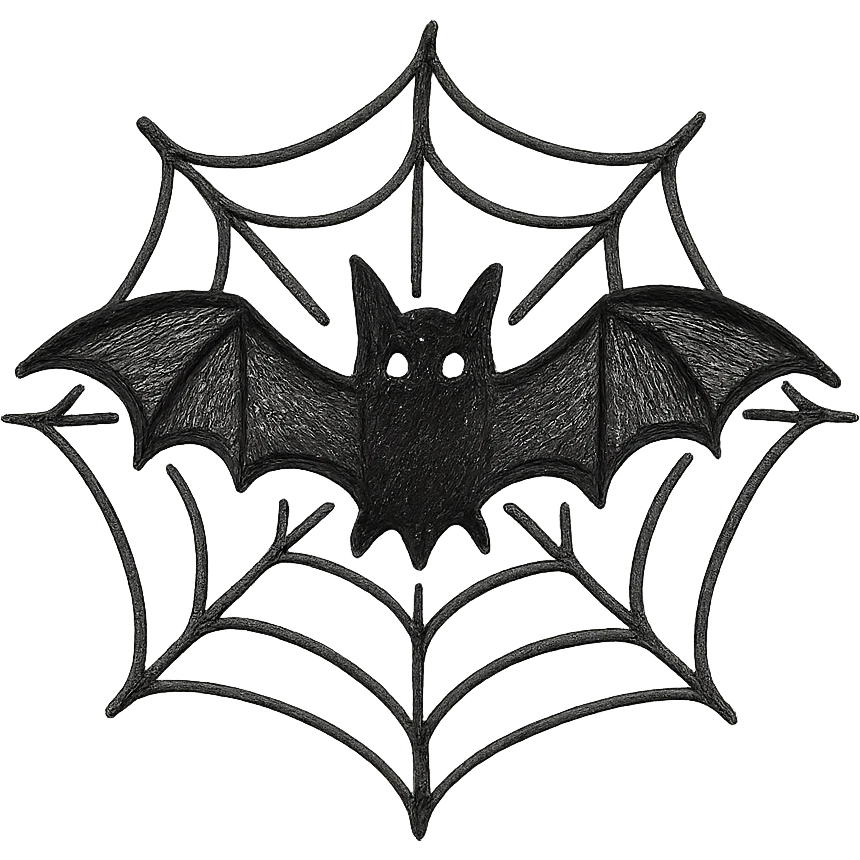 a bat with spread wings in a spiderweb, icon style, minimalistic black outline, no fill emoji