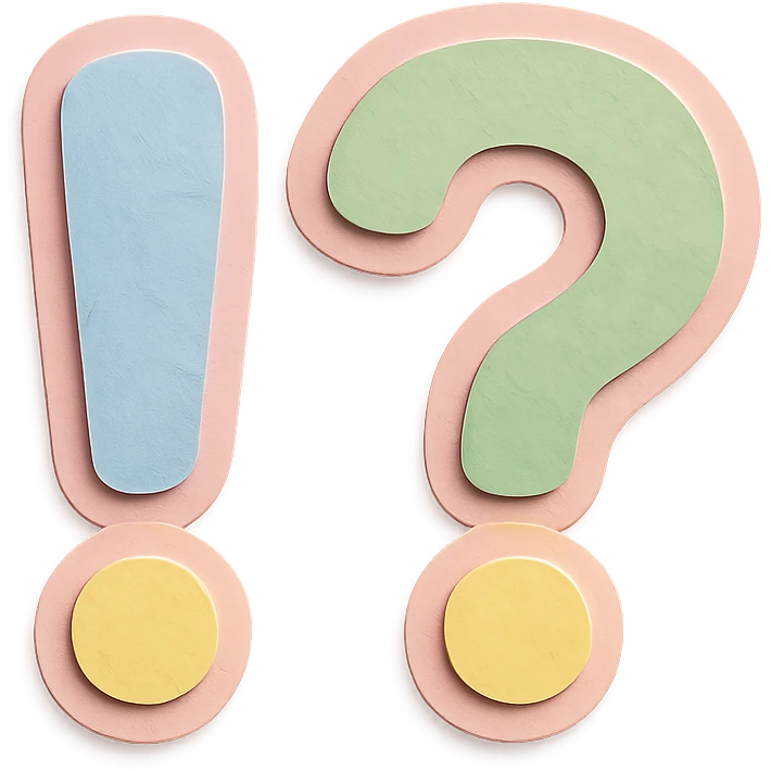 soft pastel kawaii exclamation and question mark icons with a pink border emoji
