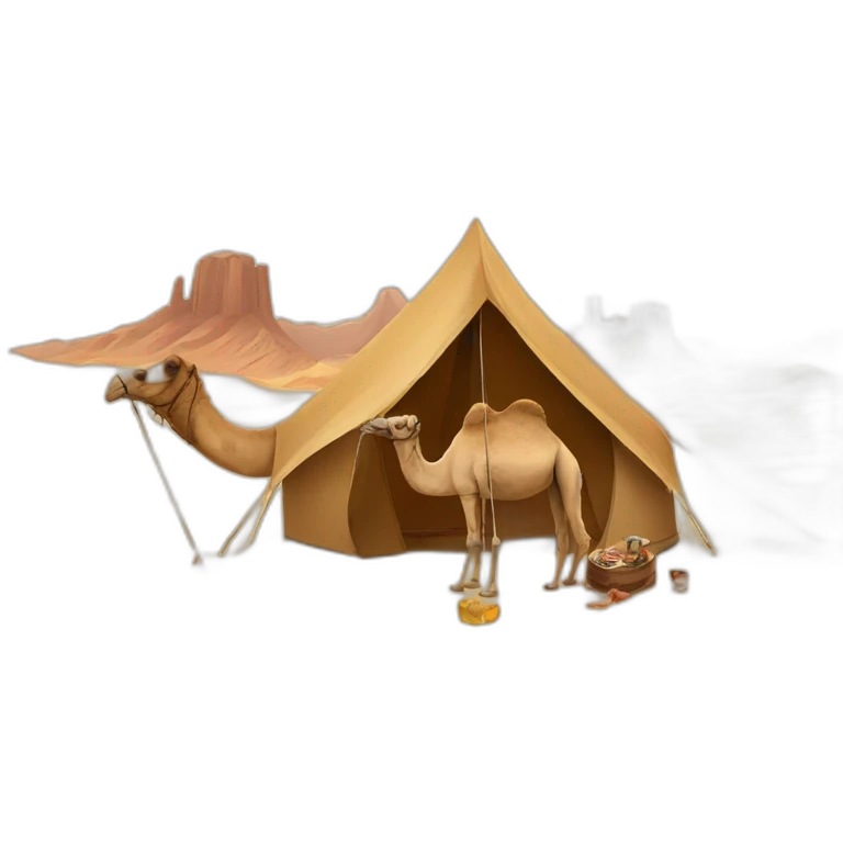 A tent, a camel and a desert emoji