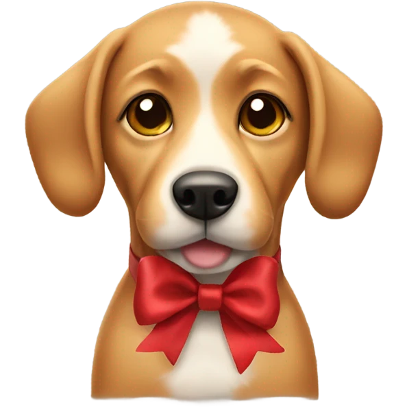Tan dog wearing Christmas bow emoji