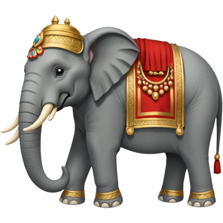An emoji of a fierce Carthaginian war elephant with tusks and a howdah on its back. emoji