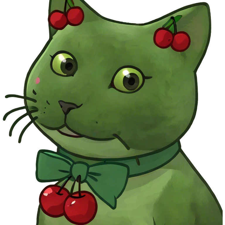 Cat wearing a bow and cherries emoji