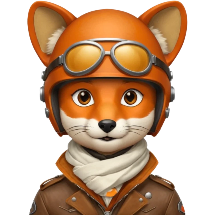 renard aviateur, casque en cuir vintage, écharpe blanche, blouson aviateur emoji