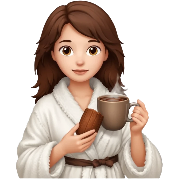 {
      "type": "human",
      "look": "fluffy robe woman, messy hair, holding cup of cocoa",
      "description": "a woman in a fluffy robe with messy hair, holding a cup of cocoa"
    } emoji