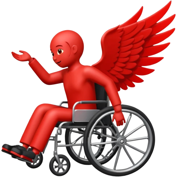 "Emoji of a stylized red figure in a wheelchair, the body forming a 'Z' shape, with a wing coming from the back, dynamic pose" emoji