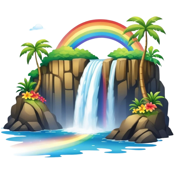 Hawaiian waterfall with rainbow emoji