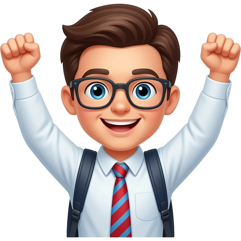 haooy student with raising arms and glasses emoji