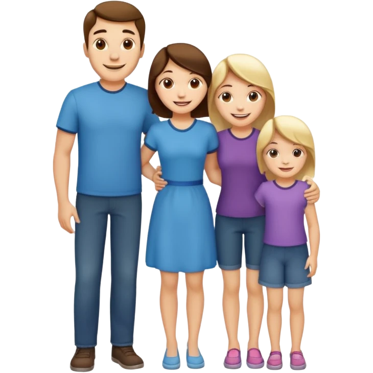 family emoji with mom, dad, son, and daughter, all standing together emoji