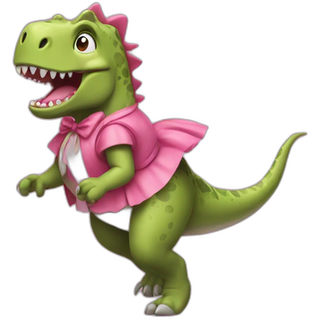 Dinosaur afraid running crying with pink skirt emoji