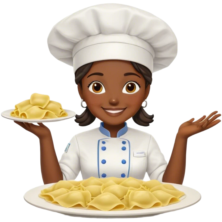dark skin female chef surrounded by ravioli emoji