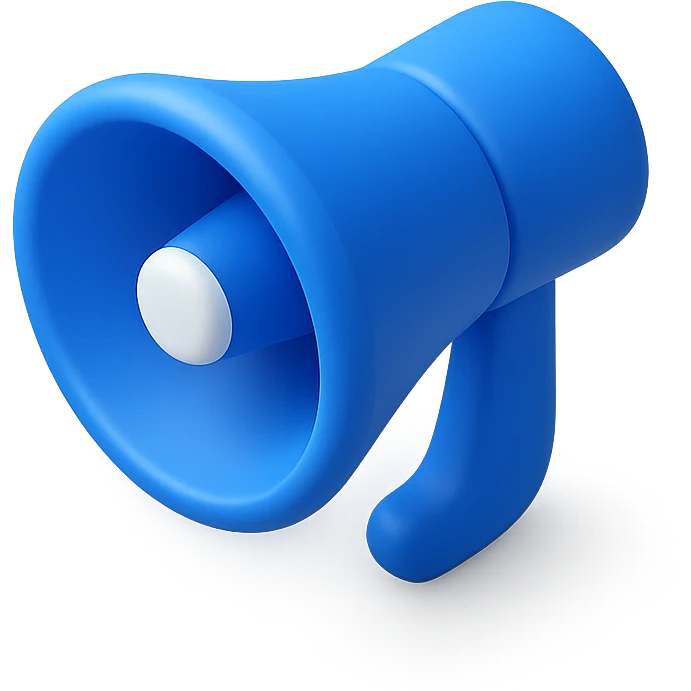 3D blue style megaphone, soft shading, modern, clean, minimal details emoji