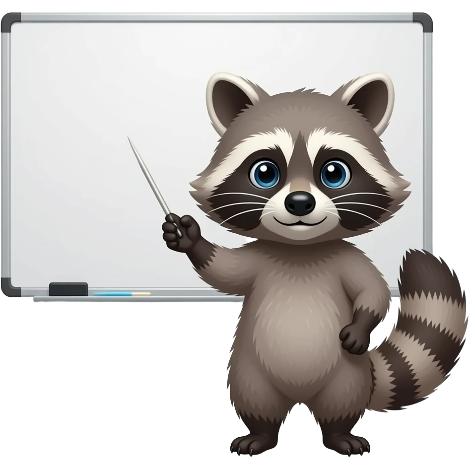 raccoon presenting in front of a whiteboard emoji