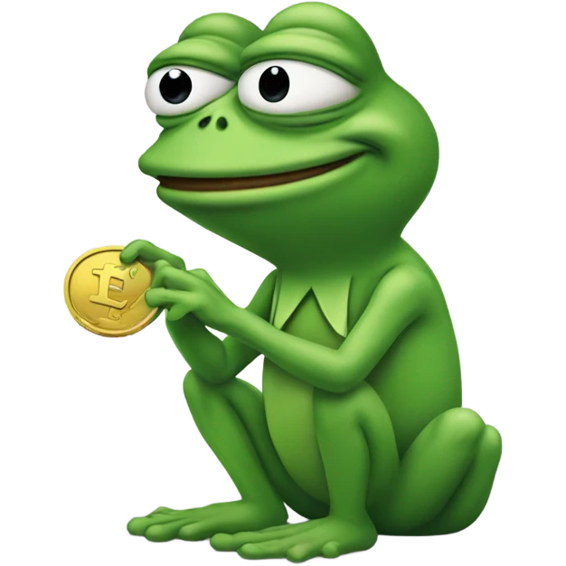 pepe agarrando una coin emoji