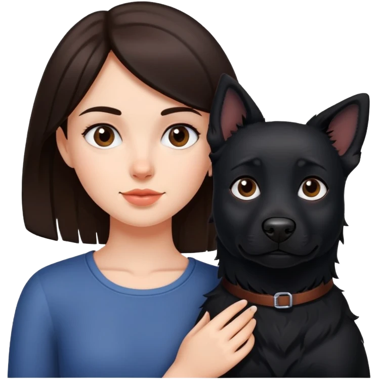 Brunette girl with black dog emoji