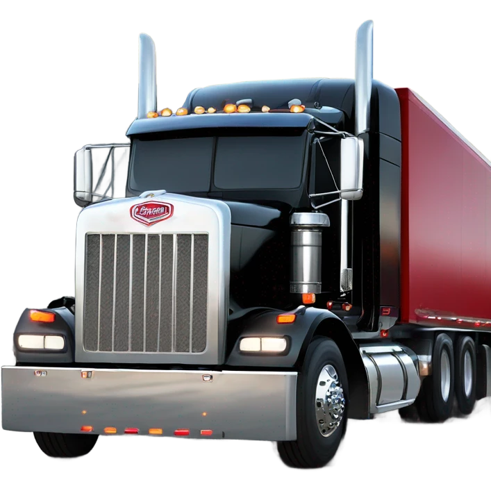 Peterbilt 389 stretch black with red frame with flat top and slash cut exhaust stacks and dual rear tires and flat bumper emoji