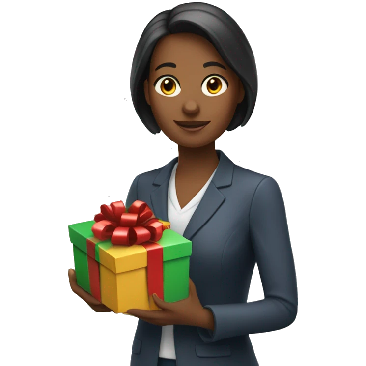 A female teacher holds a gift in her hand emoji