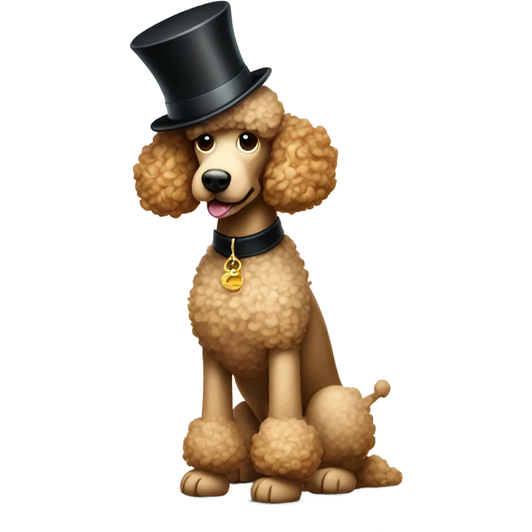 Regal standard poodle with top hat and cane standing on two legs emoji