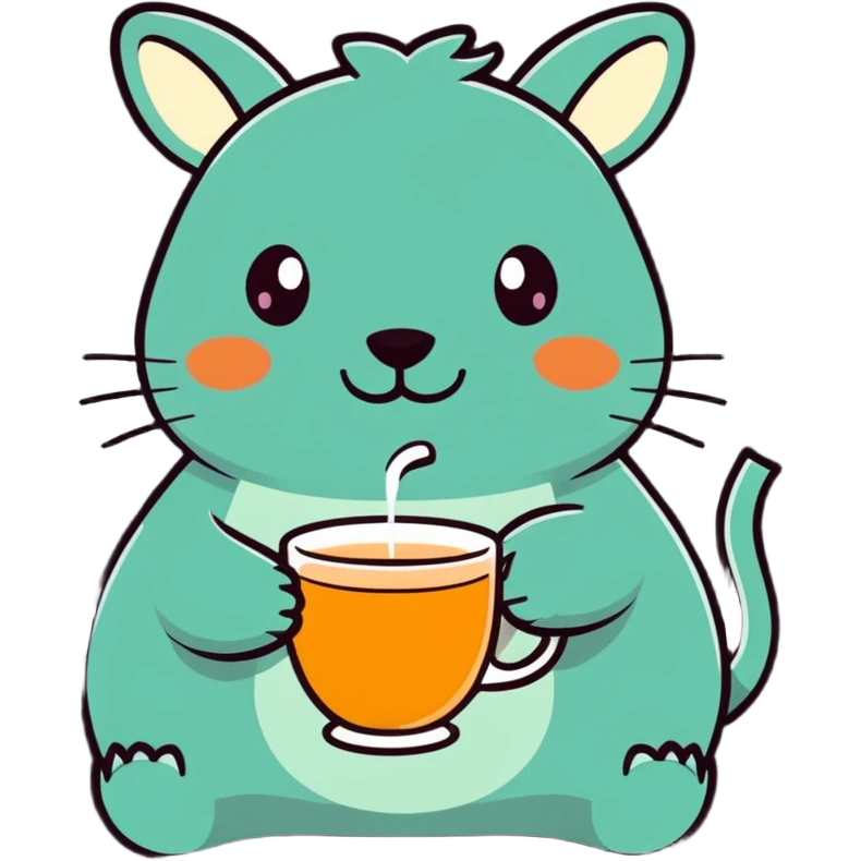 cartoon style emoji of an animal sipping tea, playful expression emoji