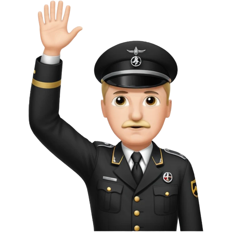 Hitler raising one hand straight out like a Sieg Hail salute in Black SS uniform. The arm must be straight out with no bend in the elbow emoji