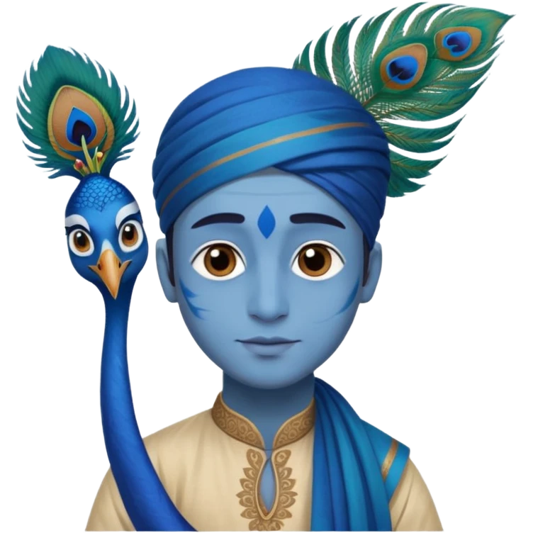 A man with blue skin peacock feather in head wearing dhoti kurta  emoji