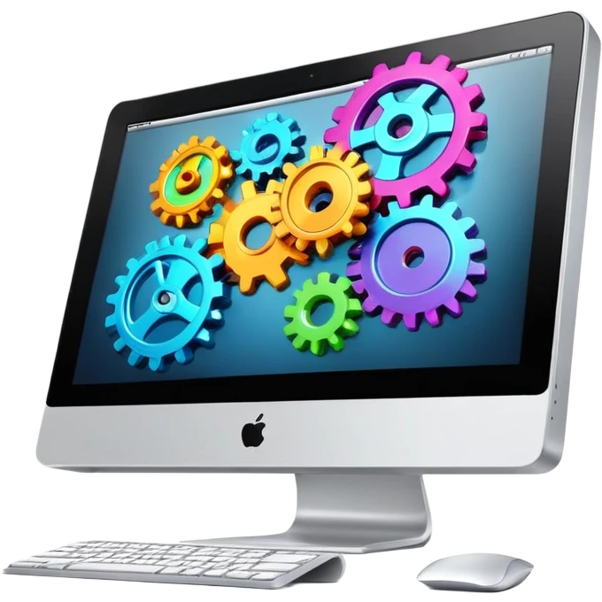 iMac computer with colorful gears on the screen emoji
