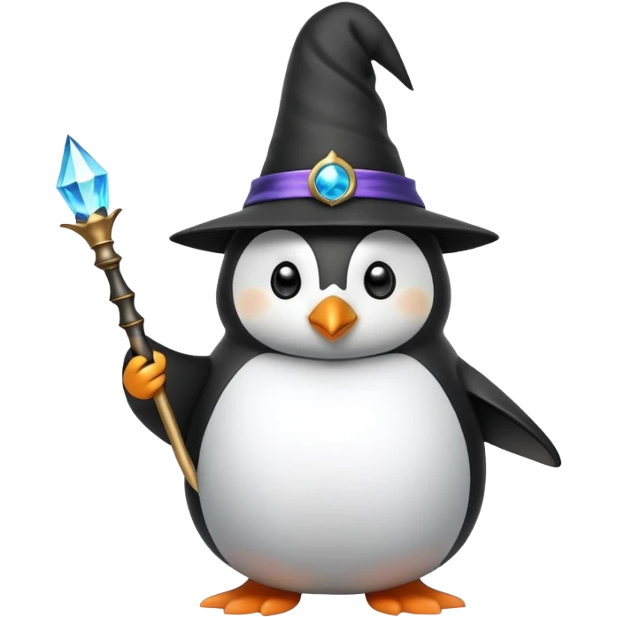 penguin wizard with a pointy hat and magic wand emoji