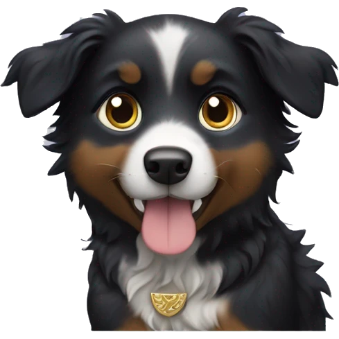 Small black australian shepherd dog with a sword emoji