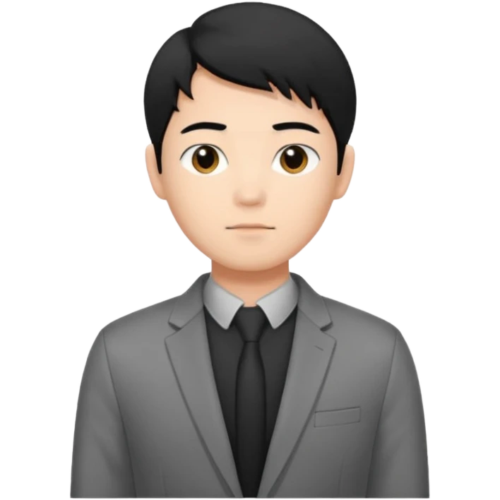 asian young man with black hair middle part haircut in grey blazer and black t-shirt  emoji